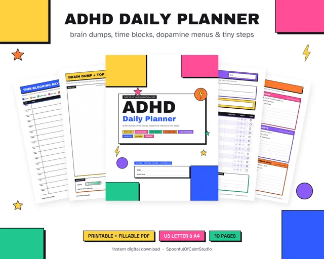 ADHD Daily Planner Printable – Printables by SpoonfulOfCalmStudio