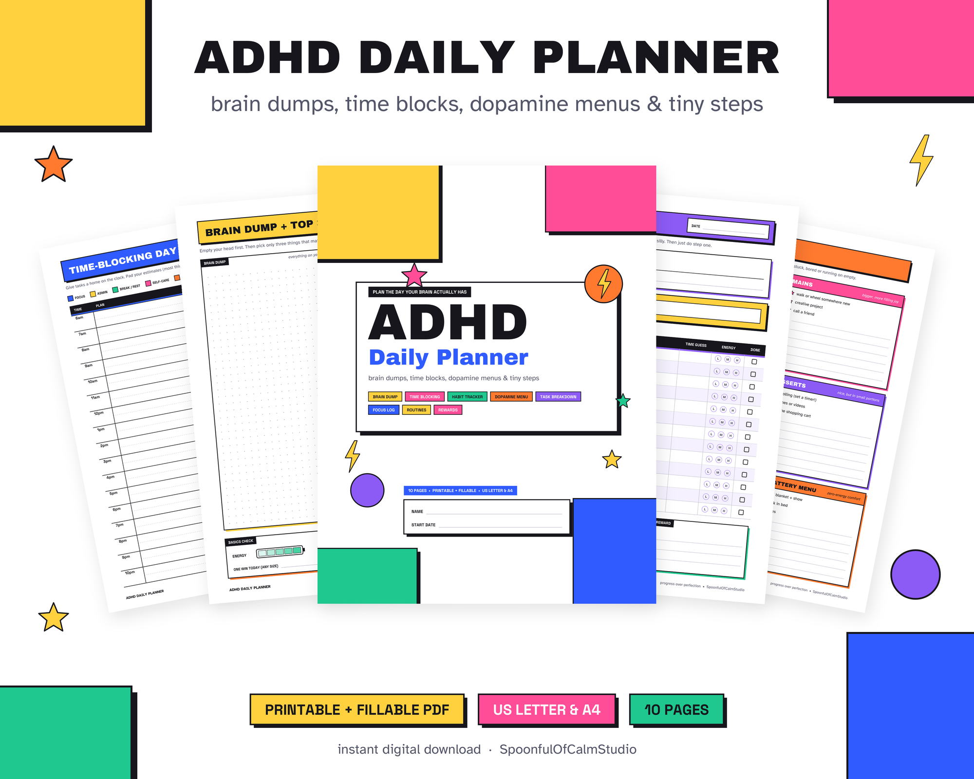 ADHD Daily Planner Printable – Printables by SpoonfulOfCalmStudio