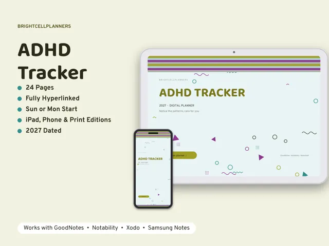 ADHD Tracker – Digital Planners by BrightCellPlanStudio