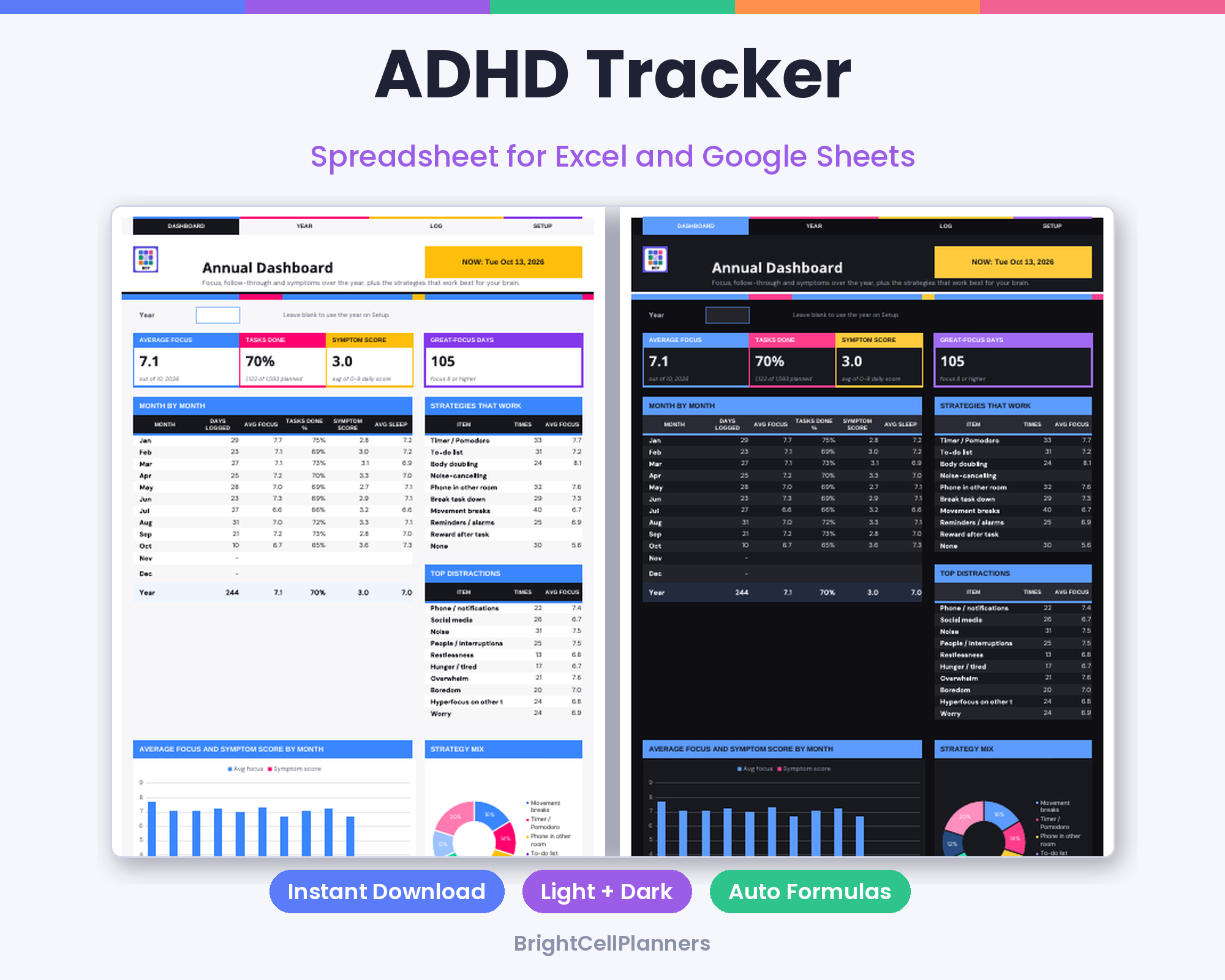 ADHD Tracker – Spreadsheets by BrightCellPlanStudio