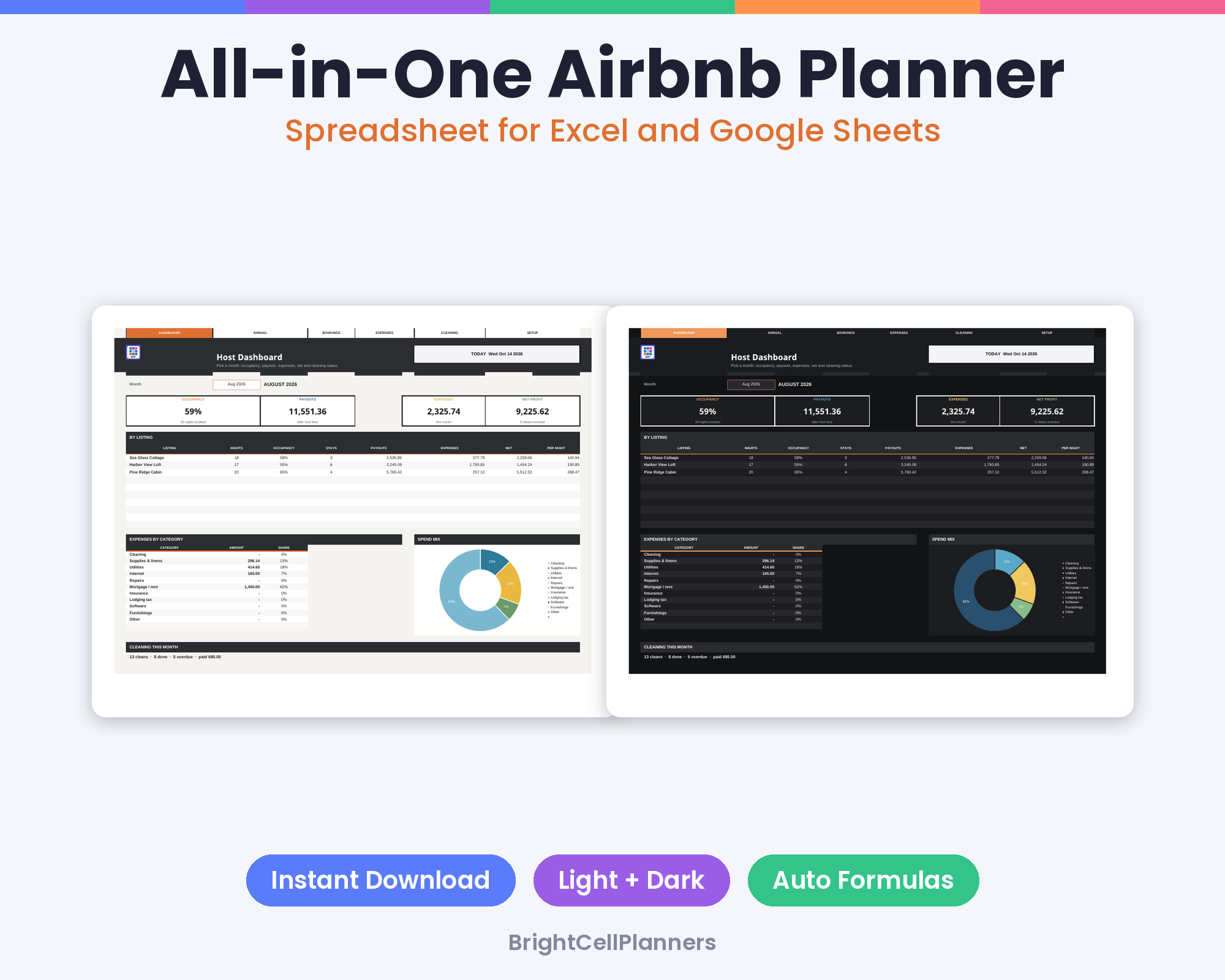 All in One Airbnb Planner – Spreadsheets by BrightCellPlanStudio