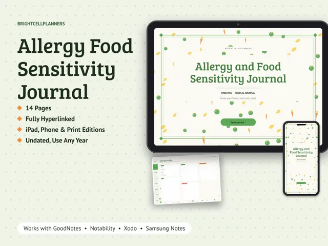 Food Allergy Journal – Digital Planners by BrightCellPlanStudio