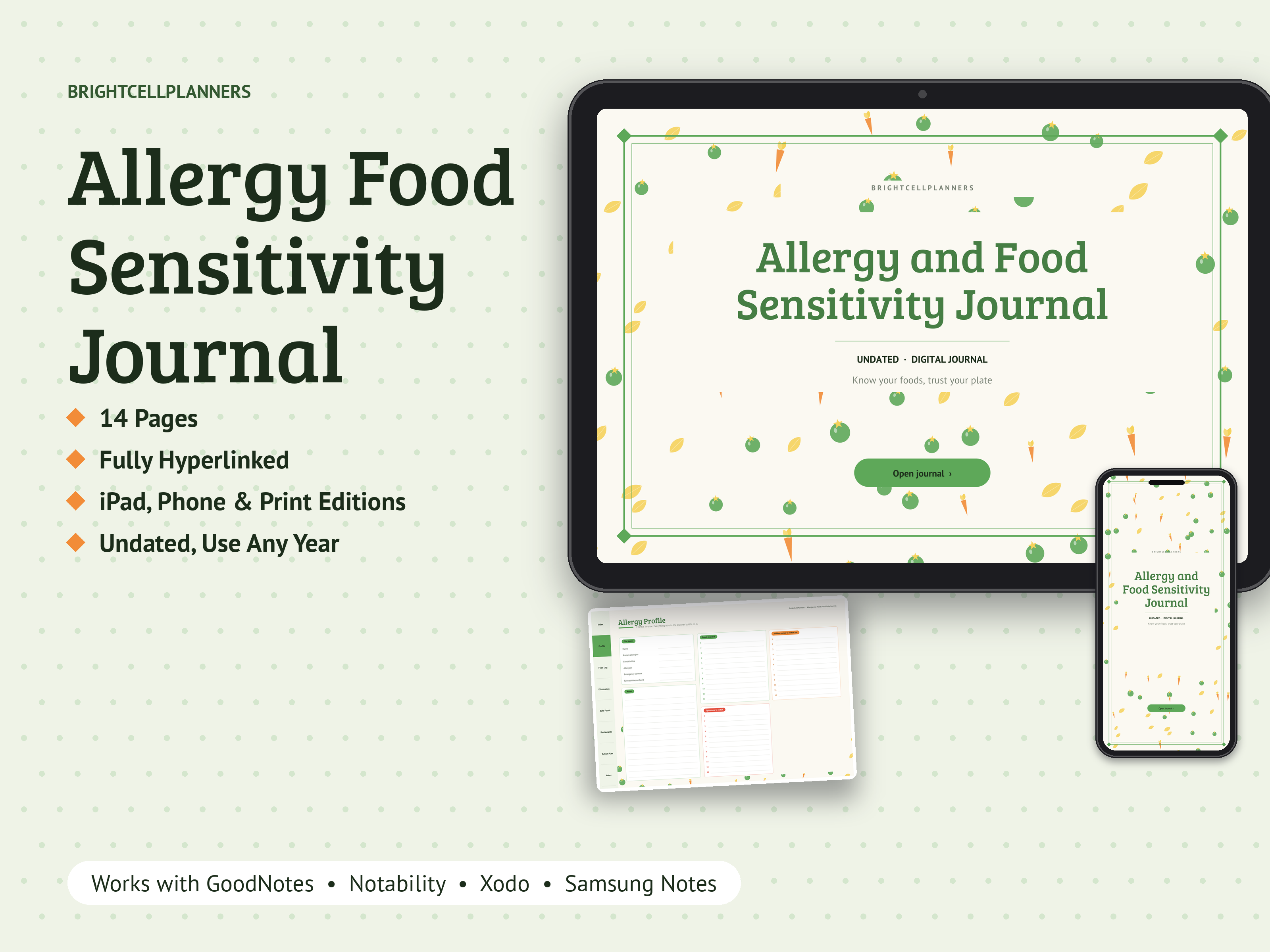 Food Allergy Journal – Digital Planners by BrightCellPlanStudio