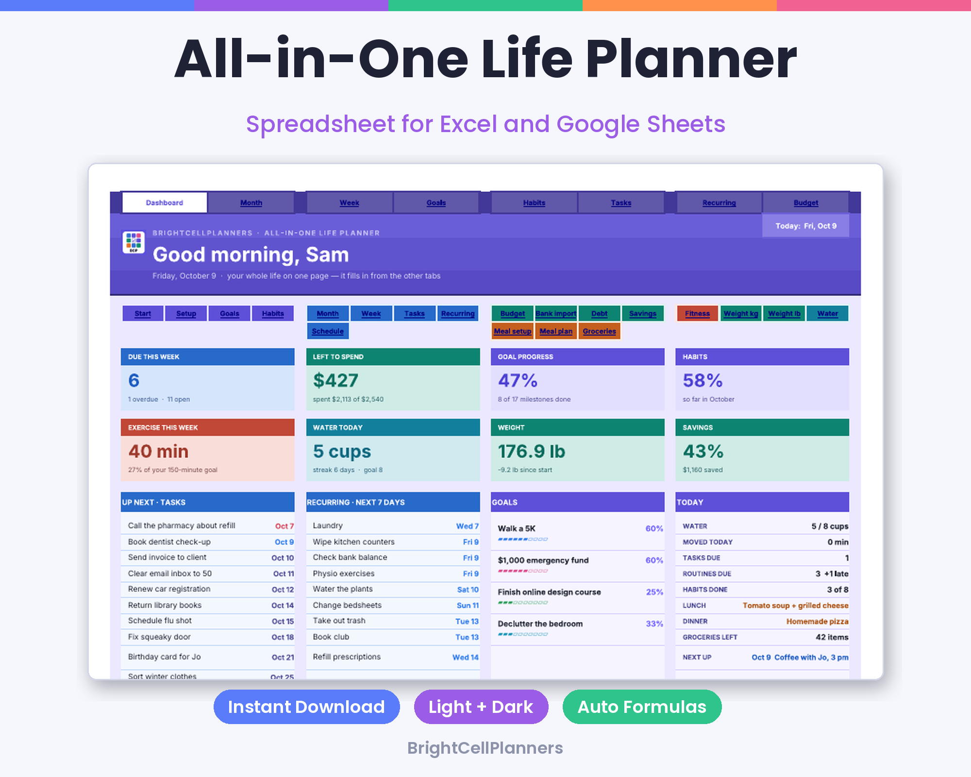 All-in-One Life Planner – Spreadsheets by BrightCellPlanStudio