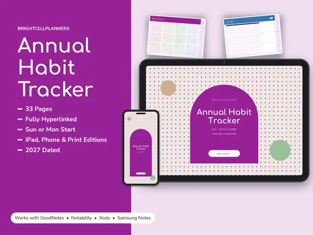 Annual Habit Tracker – Digital Planners by BrightCellPlanStudio