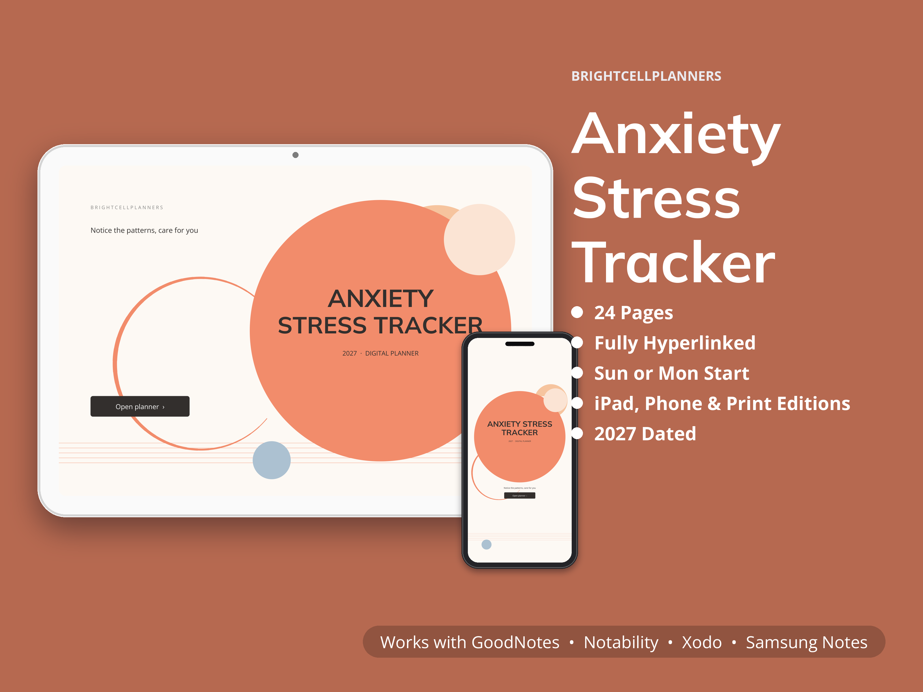 Anxiety Stress Tracker – Digital Planners by BrightCellPlanStudio