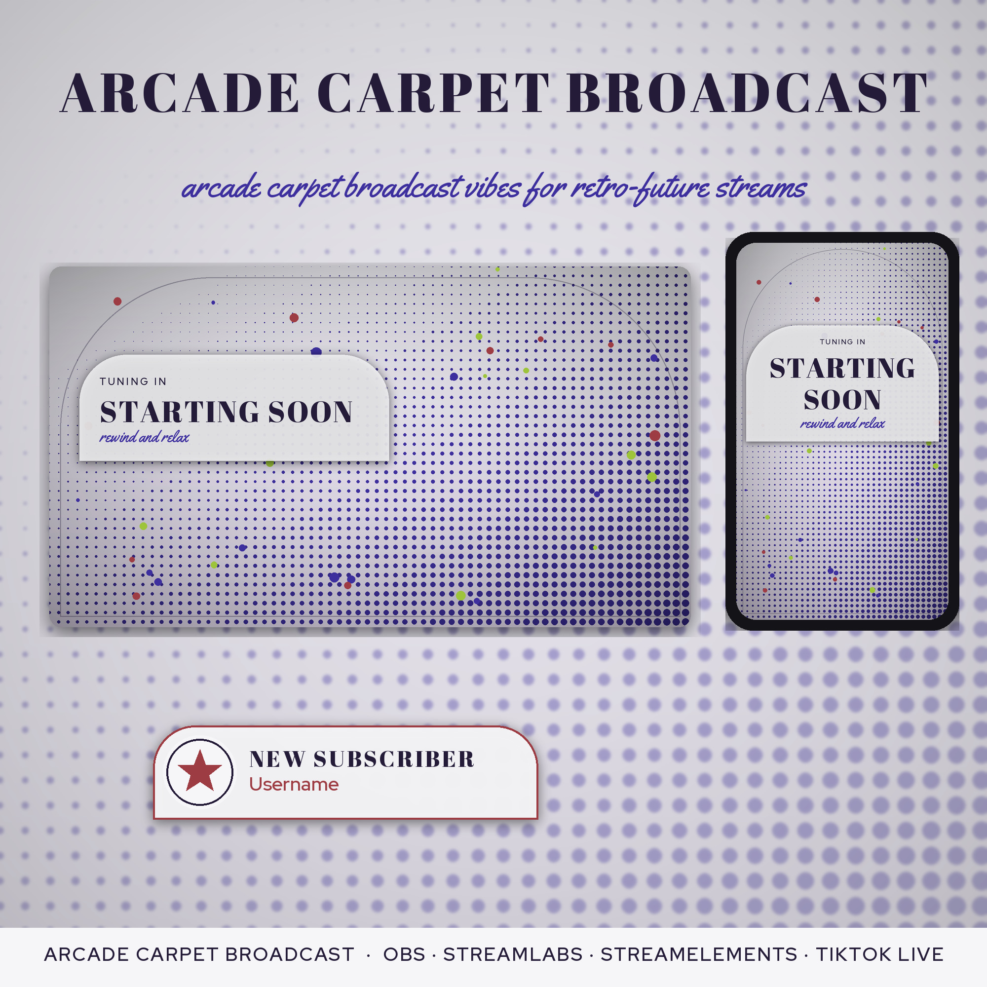 Arcade Carpet Broadcast OBS Overlay Pack – OBS Stream Overlays by SpoonfulOfCalmStudio