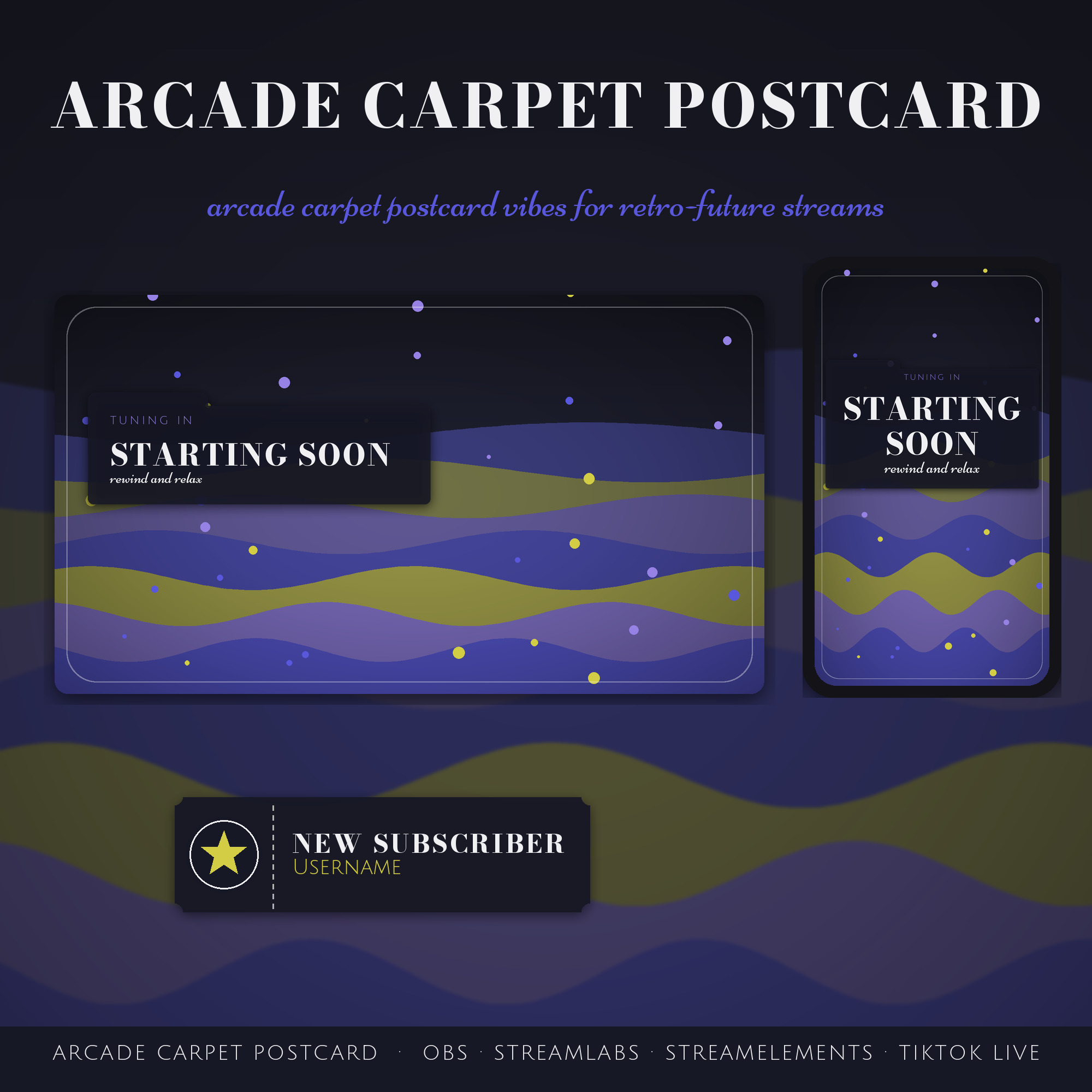 Arcade Carpet Postcard OBS Overlay Pack – OBS Stream Overlays by SpoonfulOfCalmStudio
