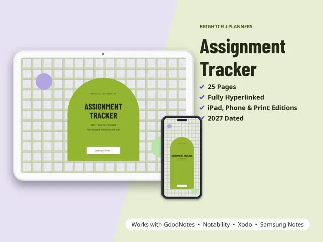 Assignment Tracker – Digital Planners by BrightCellPlanStudio
