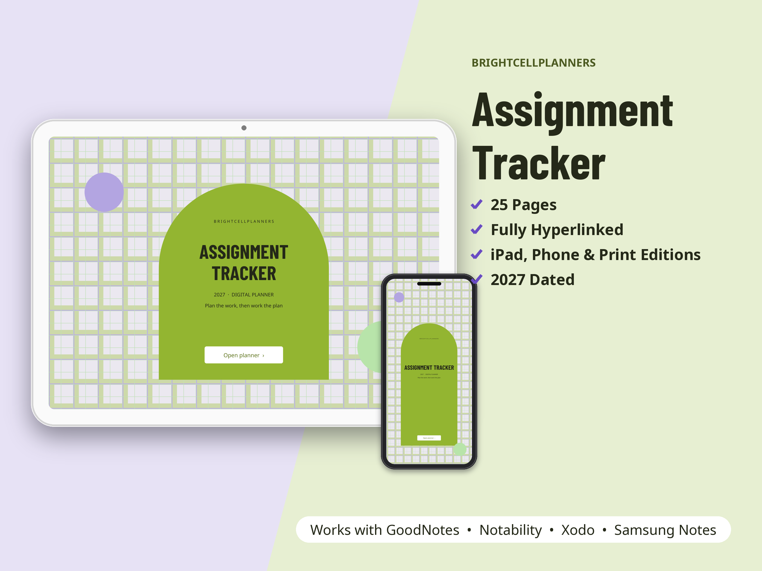 Assignment Tracker – Digital Planners by BrightCellPlanStudio