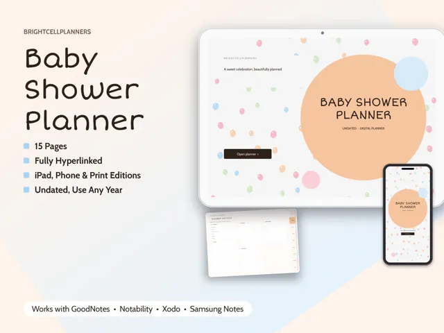 Baby Shower Planner – Digital Planners by BrightCellPlanStudio
