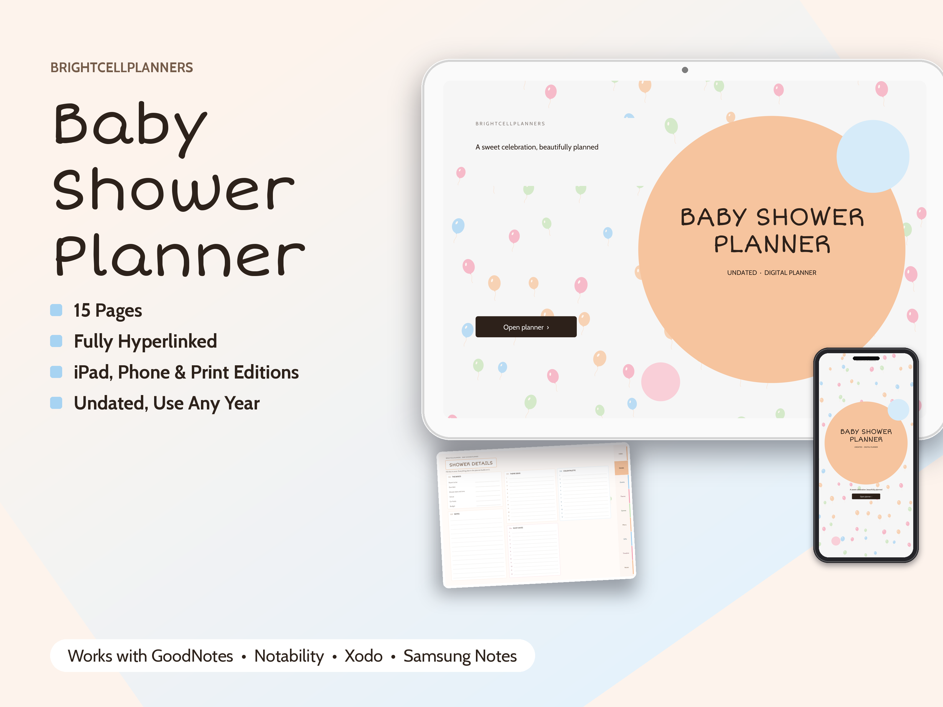 Baby Shower Planner – Digital Planners by BrightCellPlanStudio