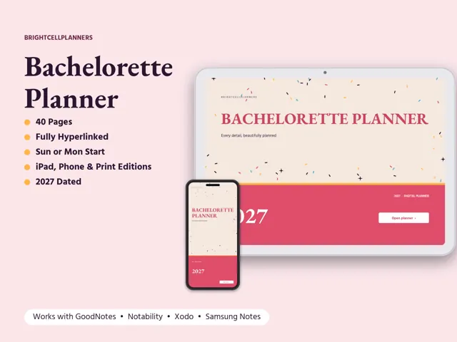 Bachelorette Planner – Digital Planners by BrightCellPlanStudio