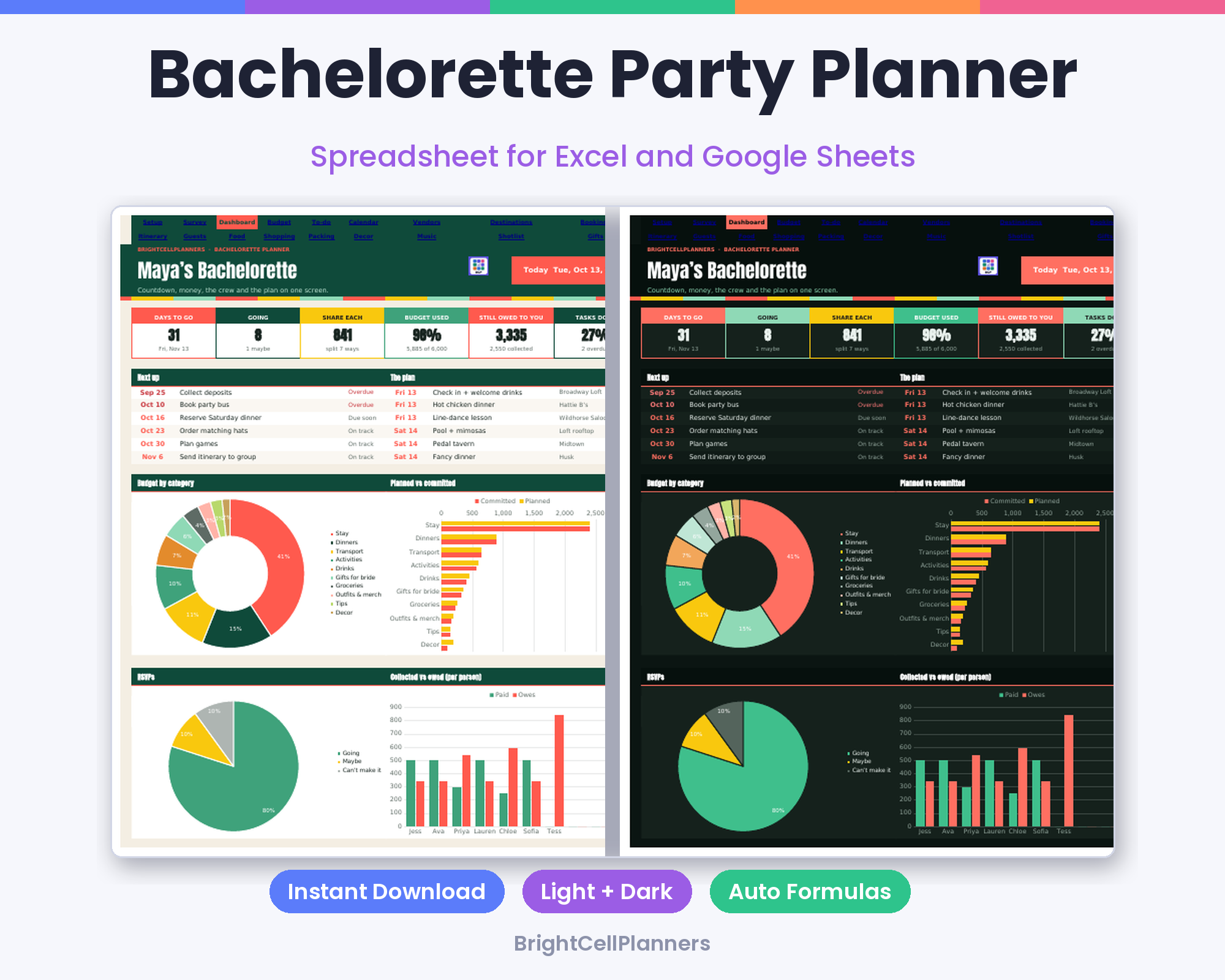 Bachelorette Party Planner – Spreadsheets by BrightCellPlanStudio