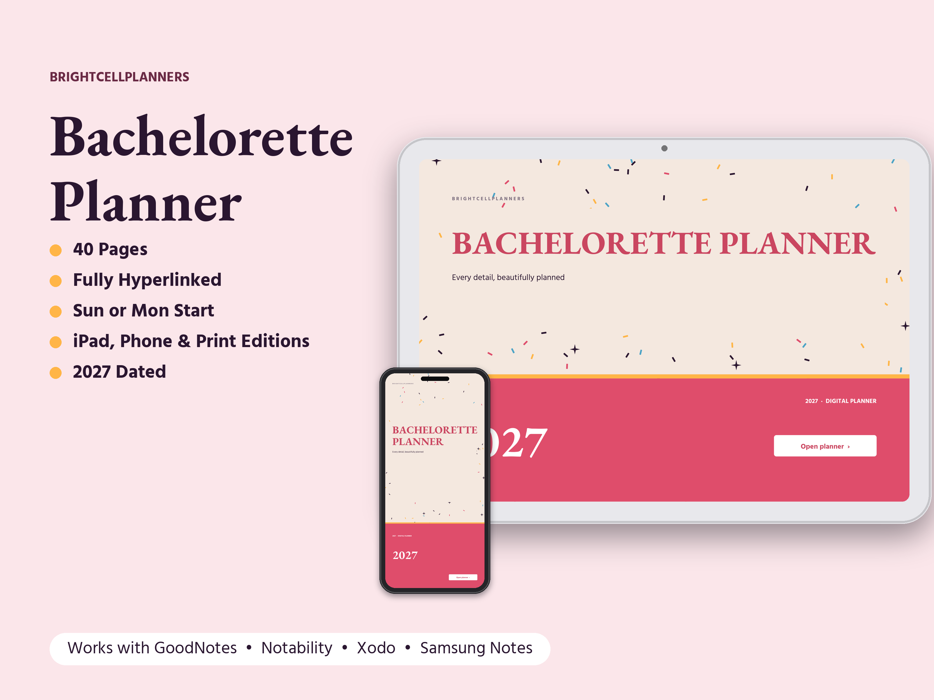 Bachelorette Planner – Digital Planners by BrightCellPlanStudio