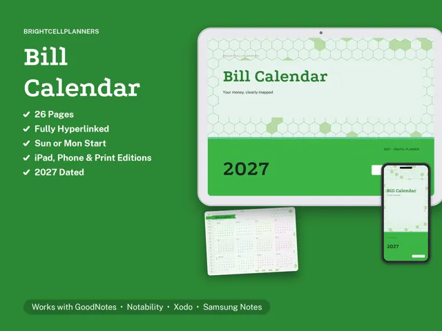 Bill Calendar – Digital Planners by BrightCellPlanStudio