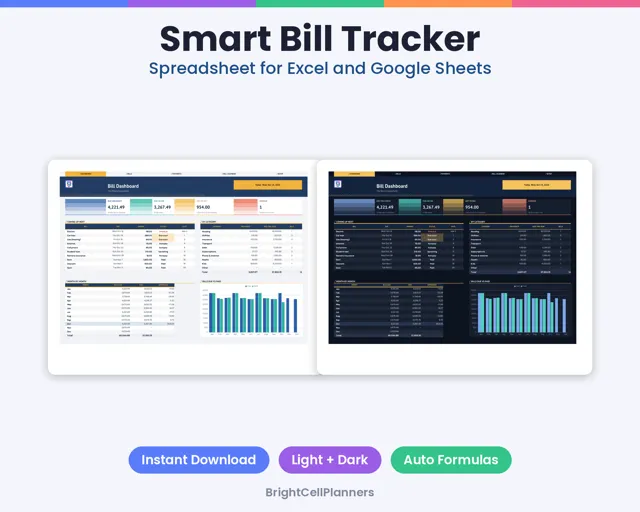 Smart Bill Tracker – Spreadsheets by BrightCellPlanStudio