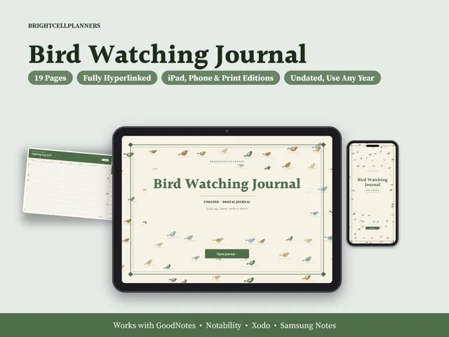 Bird Watching Journal – Digital Planners by BrightCellPlanStudio