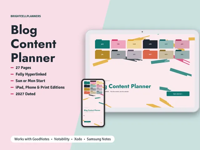 Blog Content Planner – Digital Planners by BrightCellPlanStudio