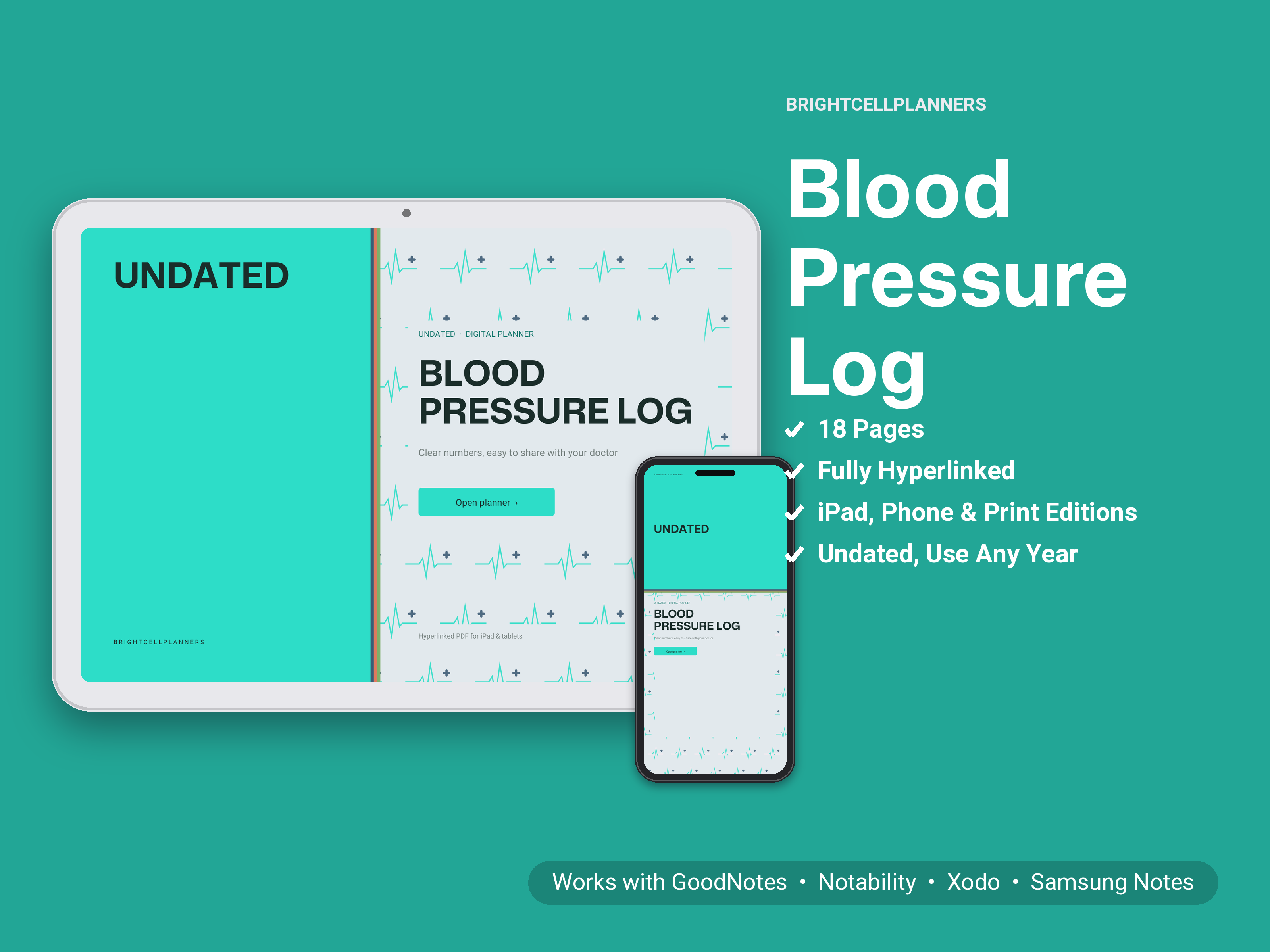 Blood Pressure Log – Digital Planners by BrightCellPlanStudio