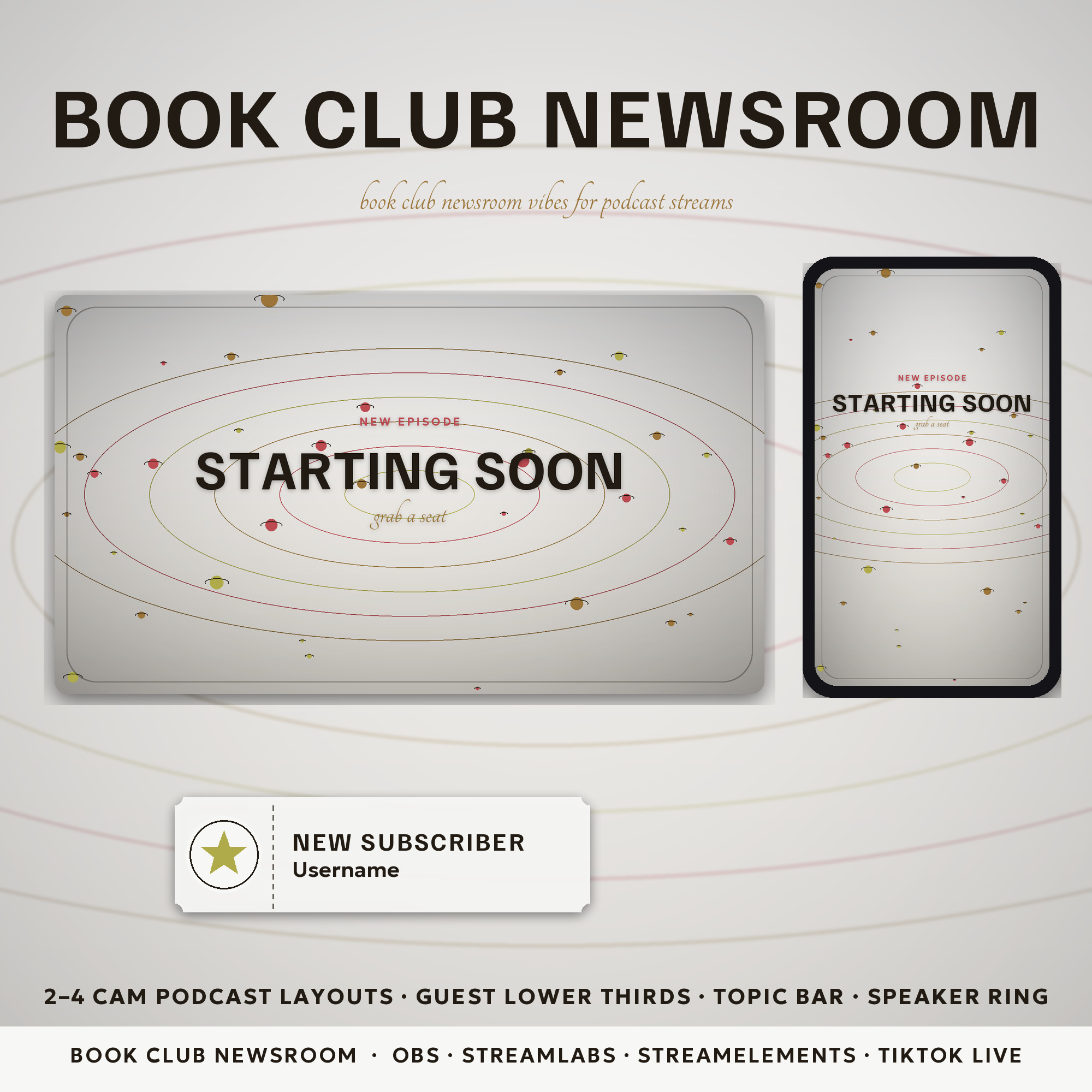 Book Club Newsroom OBS Overlay Pack – OBS Stream Overlays by SpoonfulOfCalmStudio