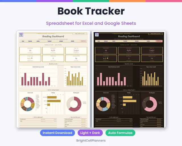 Book Tracker – Spreadsheets by BrightCellPlanStudio