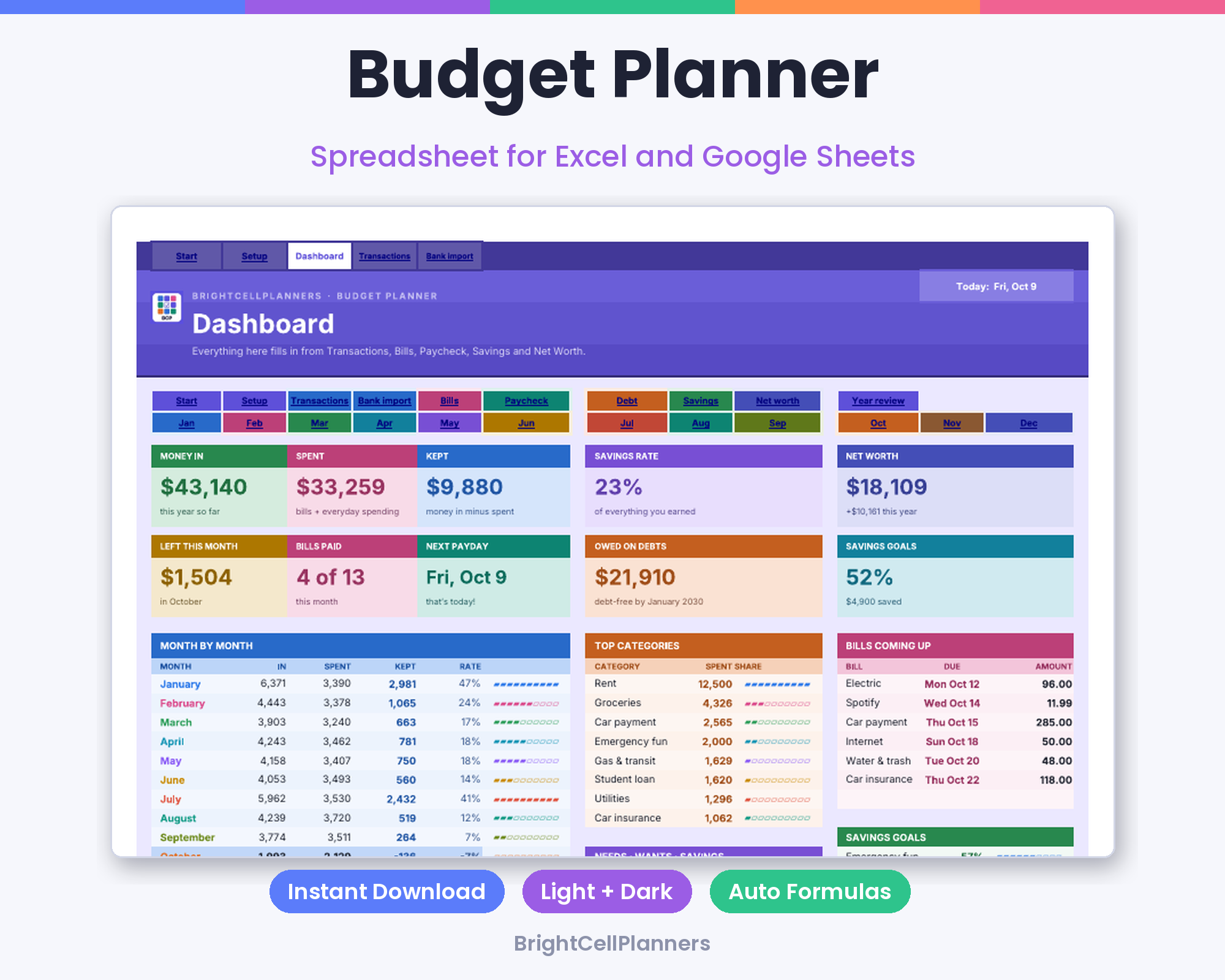 Budget Planner – Spreadsheets by BrightCellPlanStudio