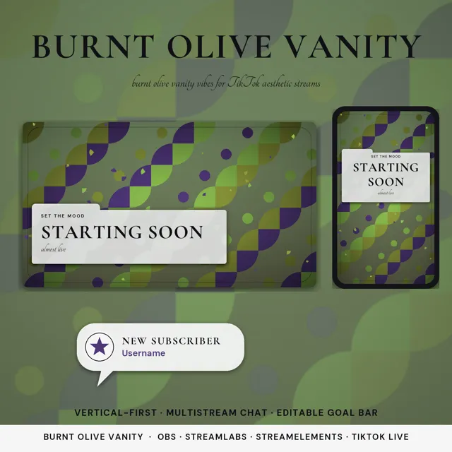 Burnt Olive Vanity OBS Overlay Pack – OBS Stream Overlays by SpoonfulOfCalmStudio