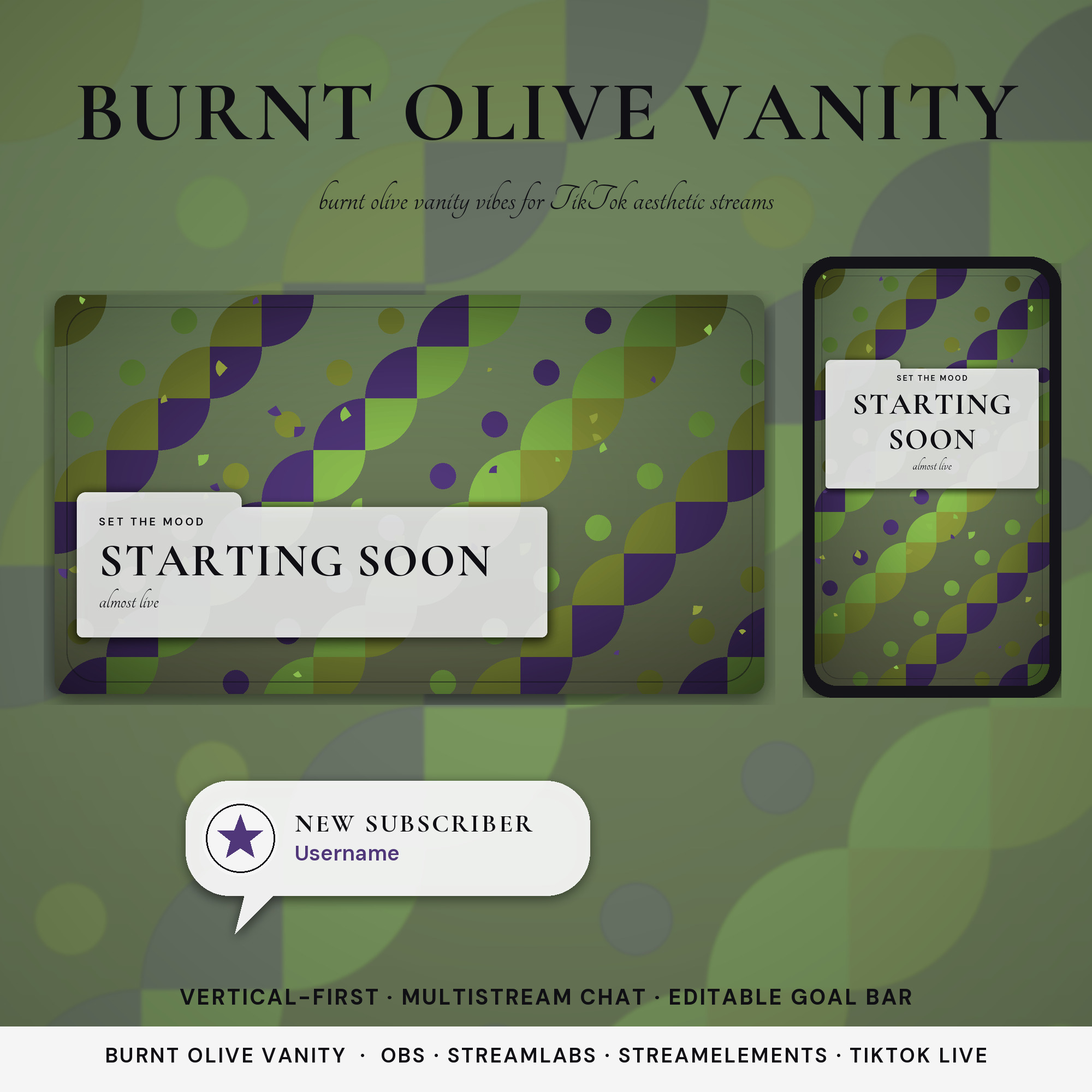 Burnt Olive Vanity OBS Overlay Pack – OBS Stream Overlays by SpoonfulOfCalmStudio