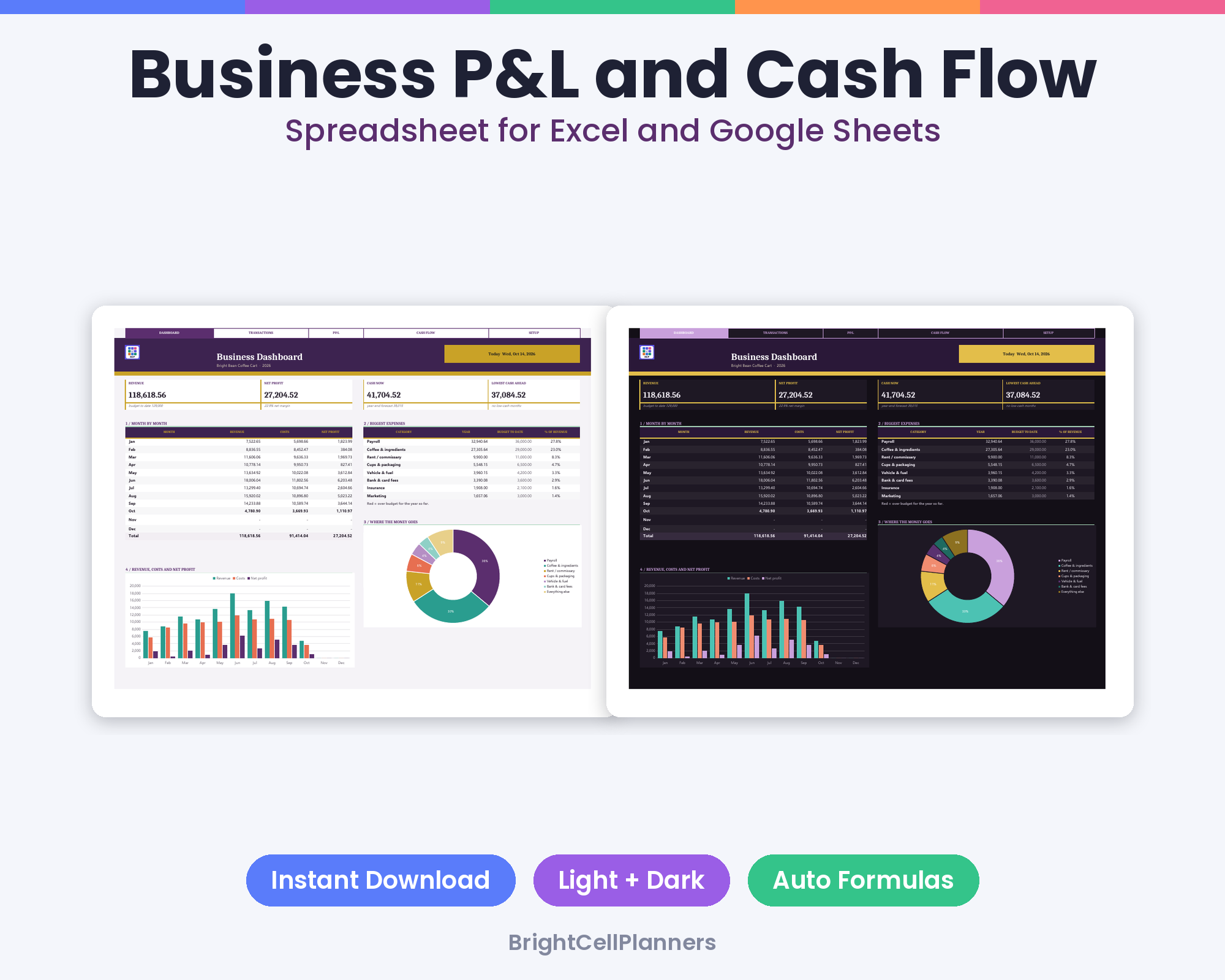 Small Business Profit and Loss – Spreadsheets by BrightCellPlanStudio