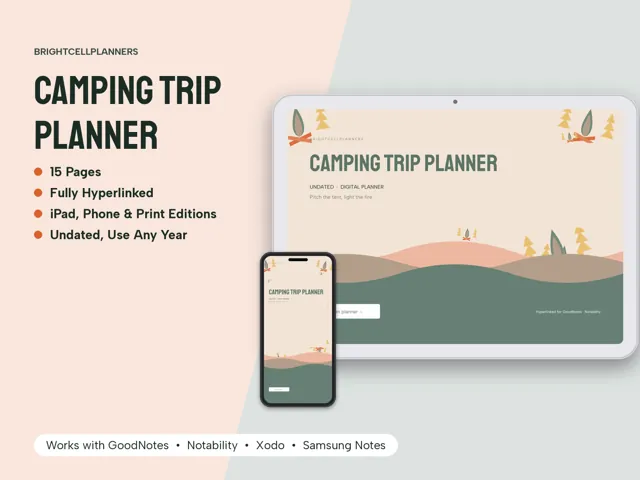 Camping Planner – Digital Planners by BrightCellPlanStudio