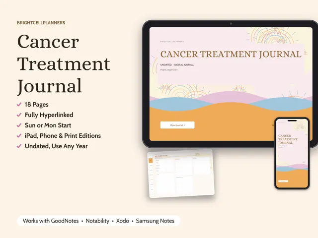 Cancer Treatment Journal – Digital Planners by BrightCellPlanStudio