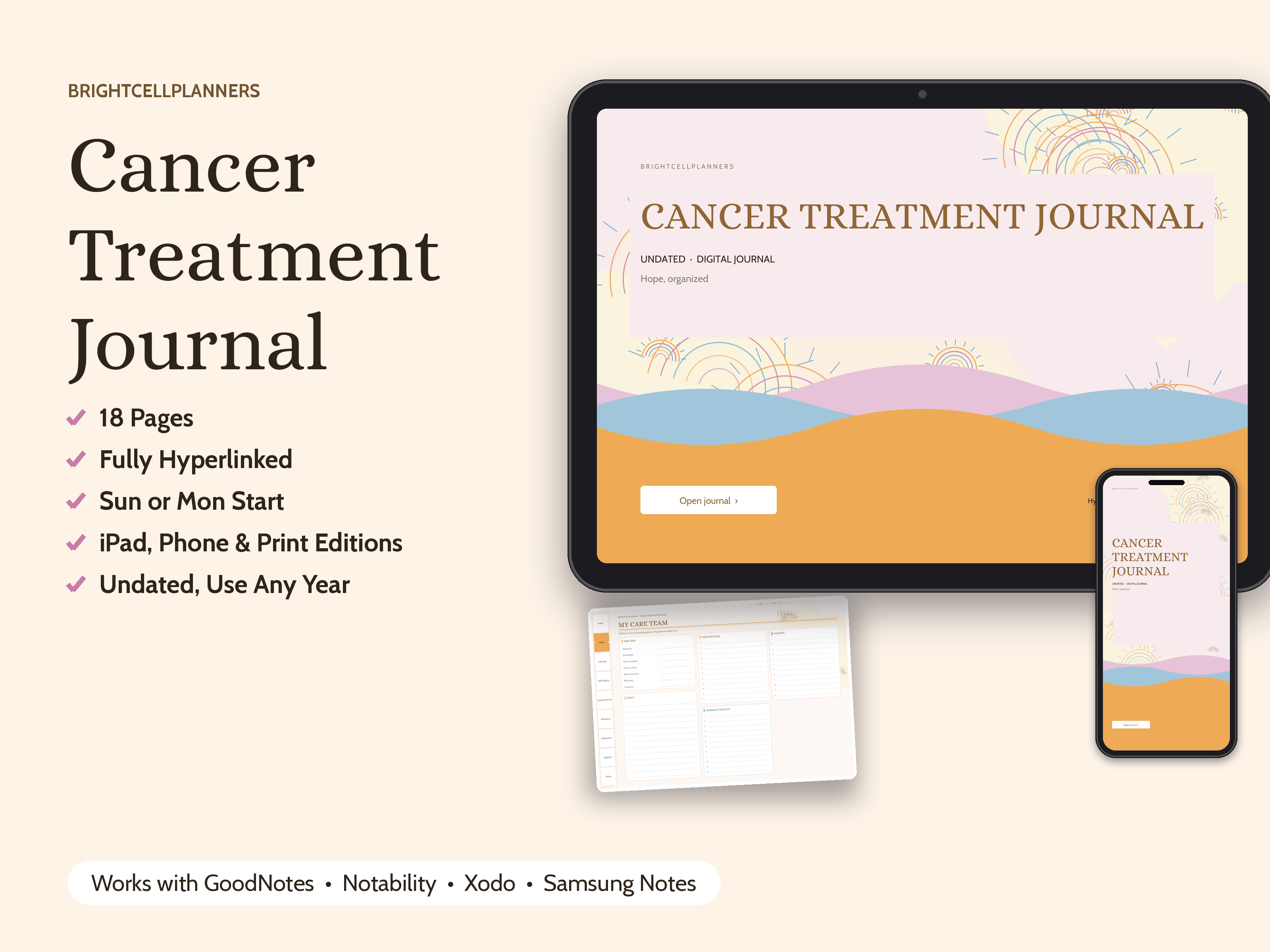 Cancer Treatment Journal – Digital Planners by BrightCellPlanStudio