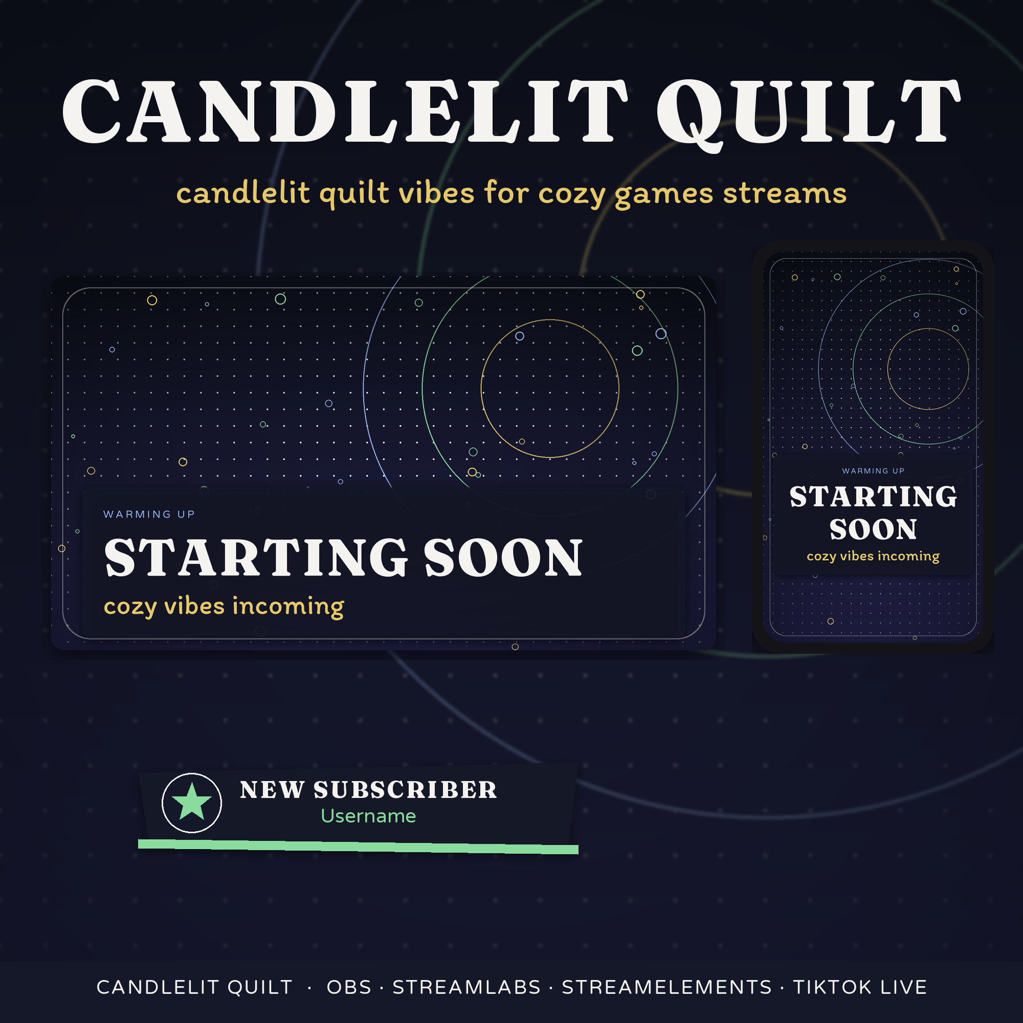 Candlelit Quilt OBS Overlay Pack – OBS Stream Overlays by SpoonfulOfCalmStudio