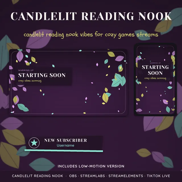 Candlelit Reading Nook OBS Overlay Pack – OBS Stream Overlays by SpoonfulOfCalmStudio