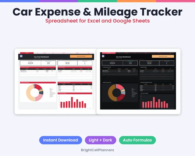 Car Expense and Mileage Tracker – Spreadsheets by BrightCellPlanStudio