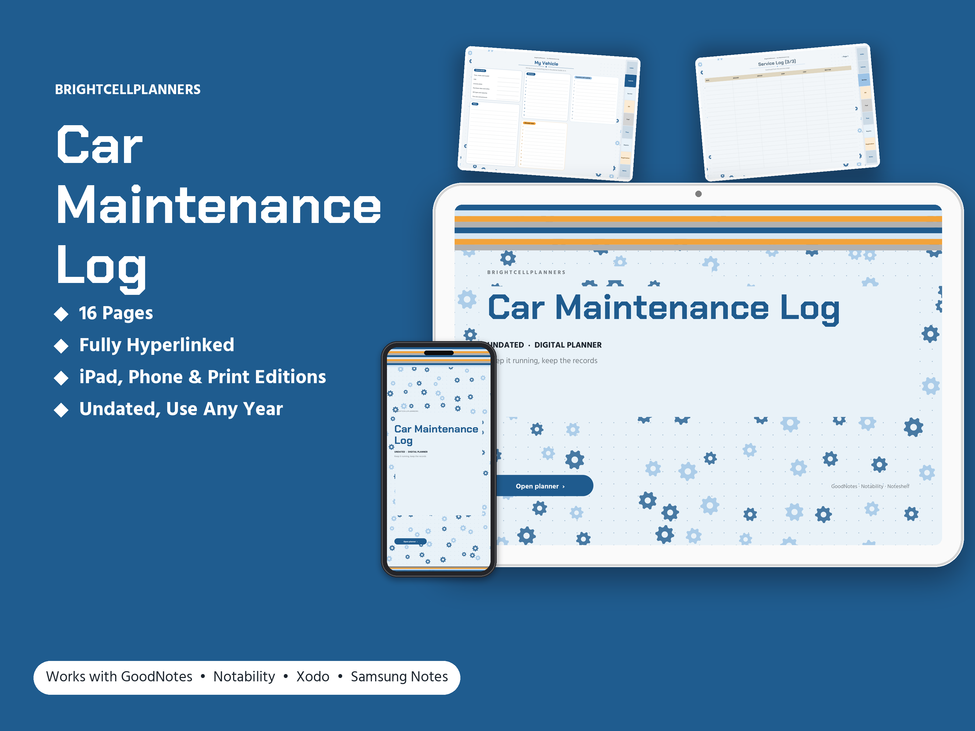 Car Maintenance Log – Digital Planners by BrightCellPlanStudio