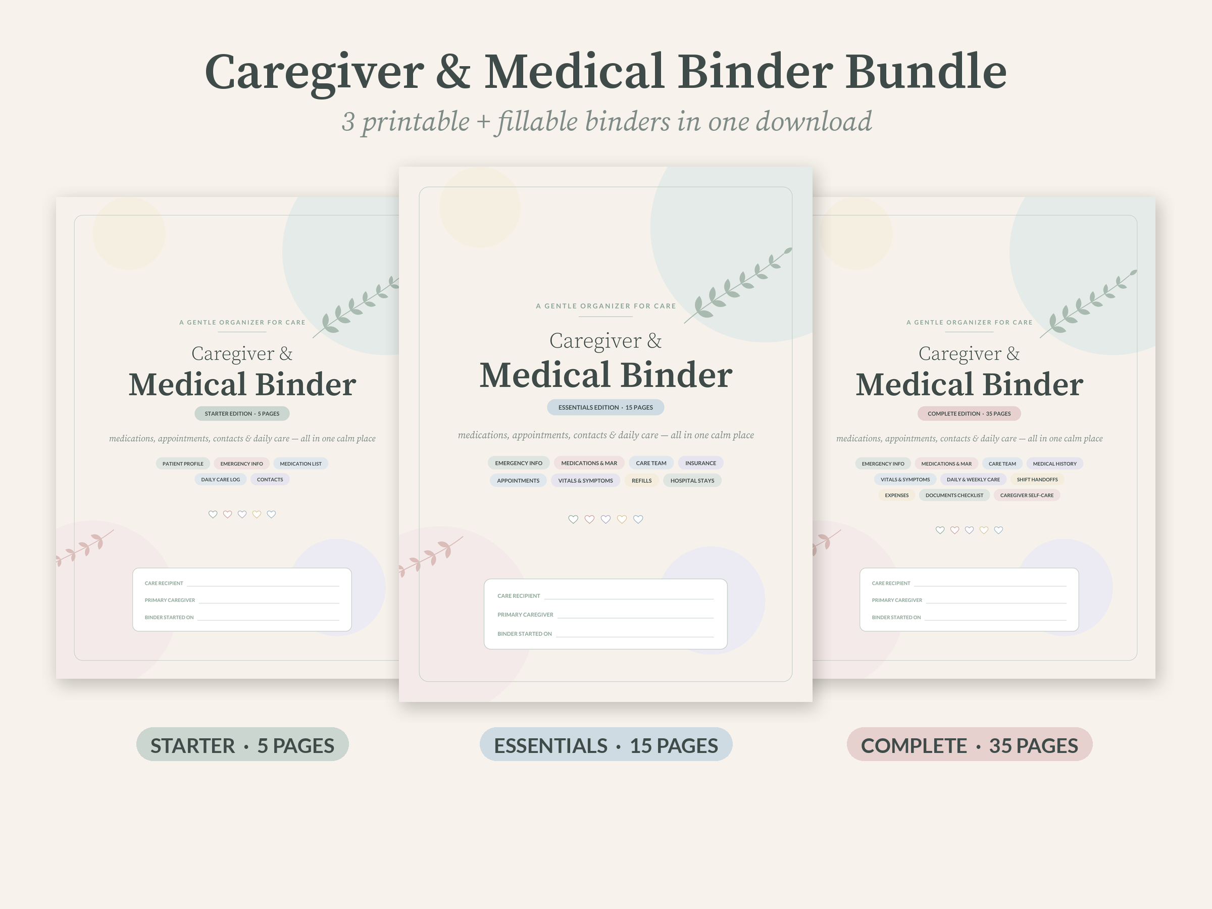 Caregiver Binder Bundle – Printables by SpoonfulOfCalmStudio