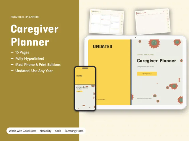 Caregiver Planner – Digital Planners by BrightCellPlanStudio