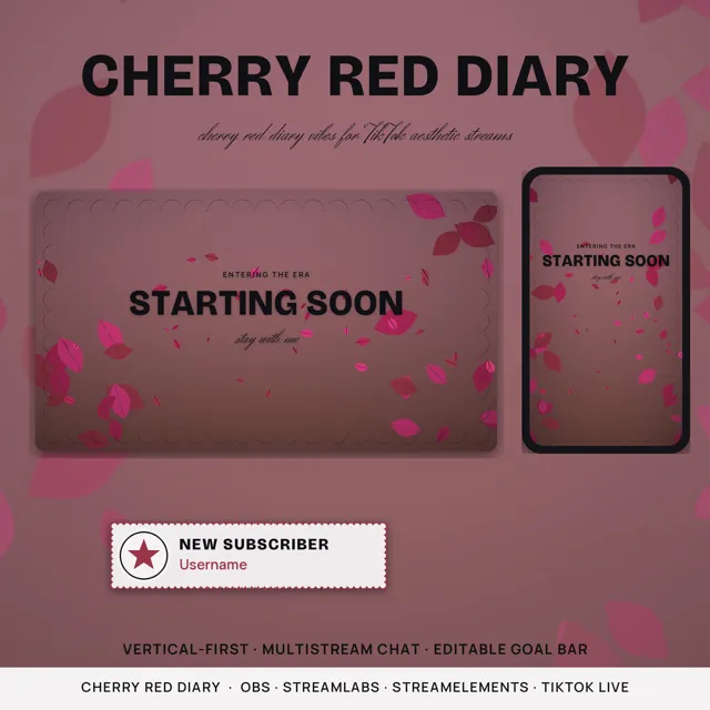 Cherry Red Diary OBS Overlay Pack – OBS Stream Overlays by SpoonfulOfCalmStudio