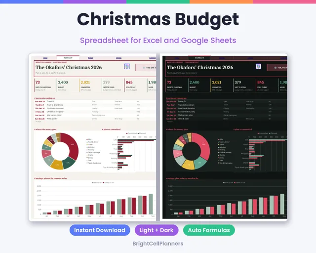 Christmas Budget – Spreadsheets by BrightCellPlanStudio