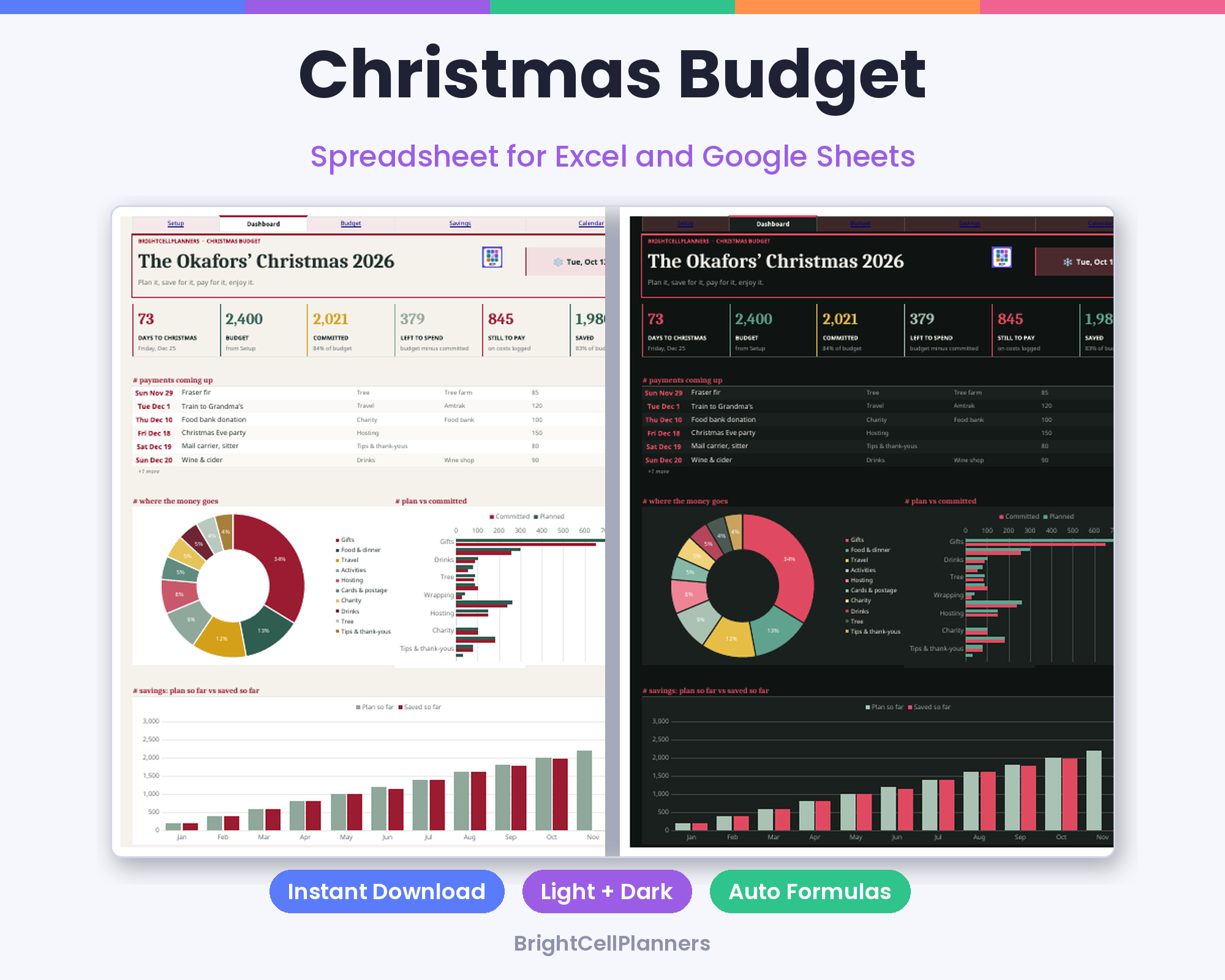 Christmas Budget – Spreadsheets by BrightCellPlanStudio
