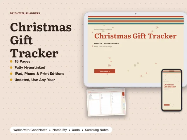 Christmas Gift Tracker – Digital Planners by BrightCellPlanStudio