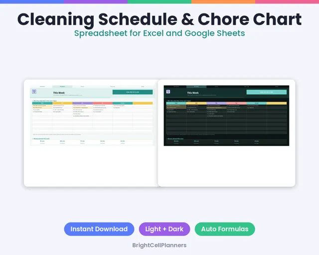 Cleaning Schedule – Spreadsheets by BrightCellPlanStudio