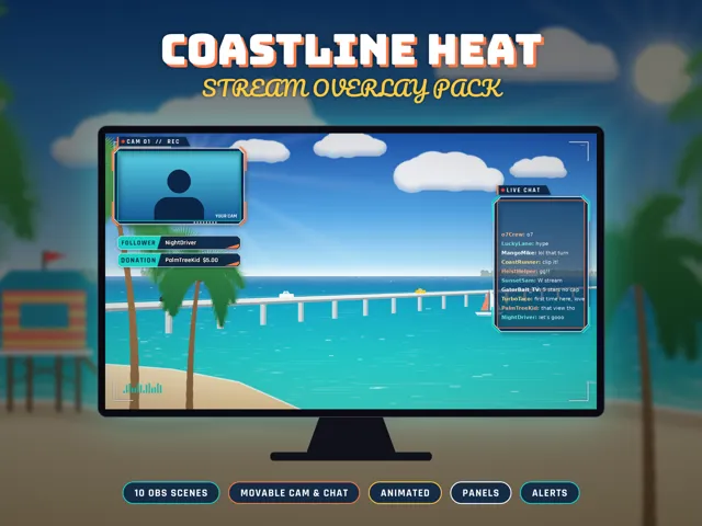 Coastline Heat Stream Overlay Pack – OBS Stream Overlays by SpoonfulOfCalmStudio