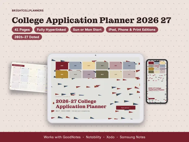 -27 College Application Planner – Digital Planners by BrightCellPlanStudio