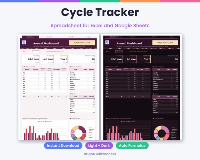 Cycle Tracker – Spreadsheets by BrightCellPlanStudio