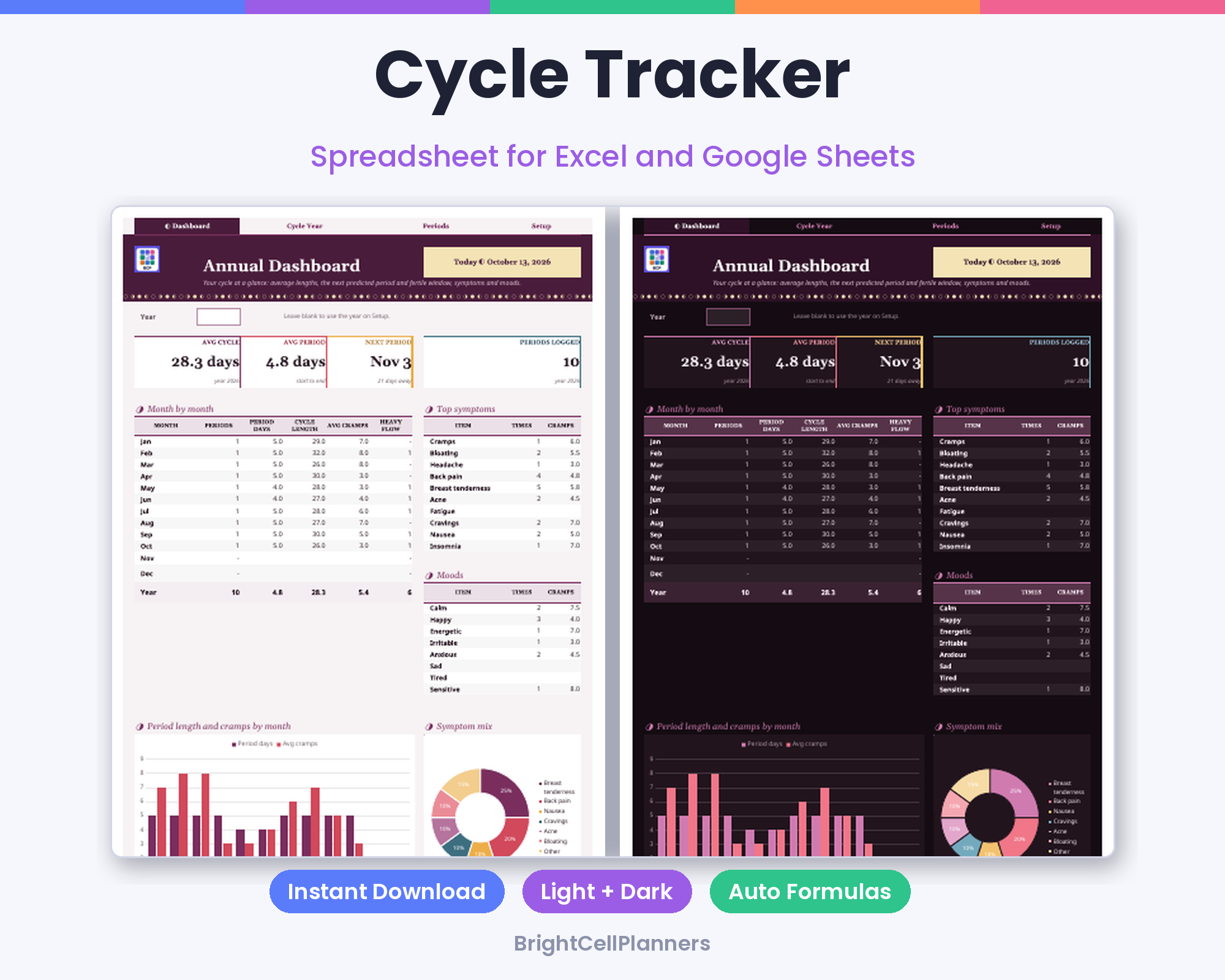 Cycle Tracker – Spreadsheets by BrightCellPlanStudio