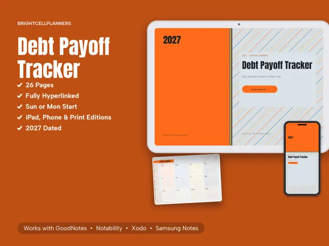 Debt Payoff Tracker – Digital Planners by BrightCellPlanStudio