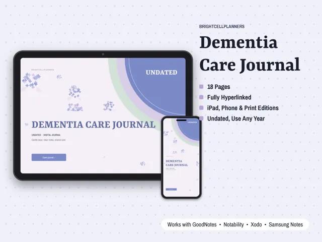 Dementia Care Journal – Digital Planners by BrightCellPlanStudio